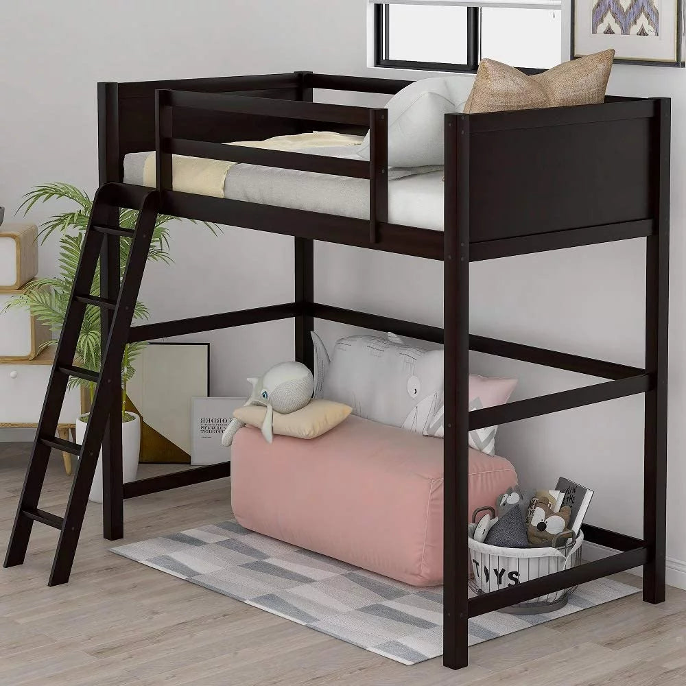 Twin Size Solid Wood Loft Bed with Ladder I795705