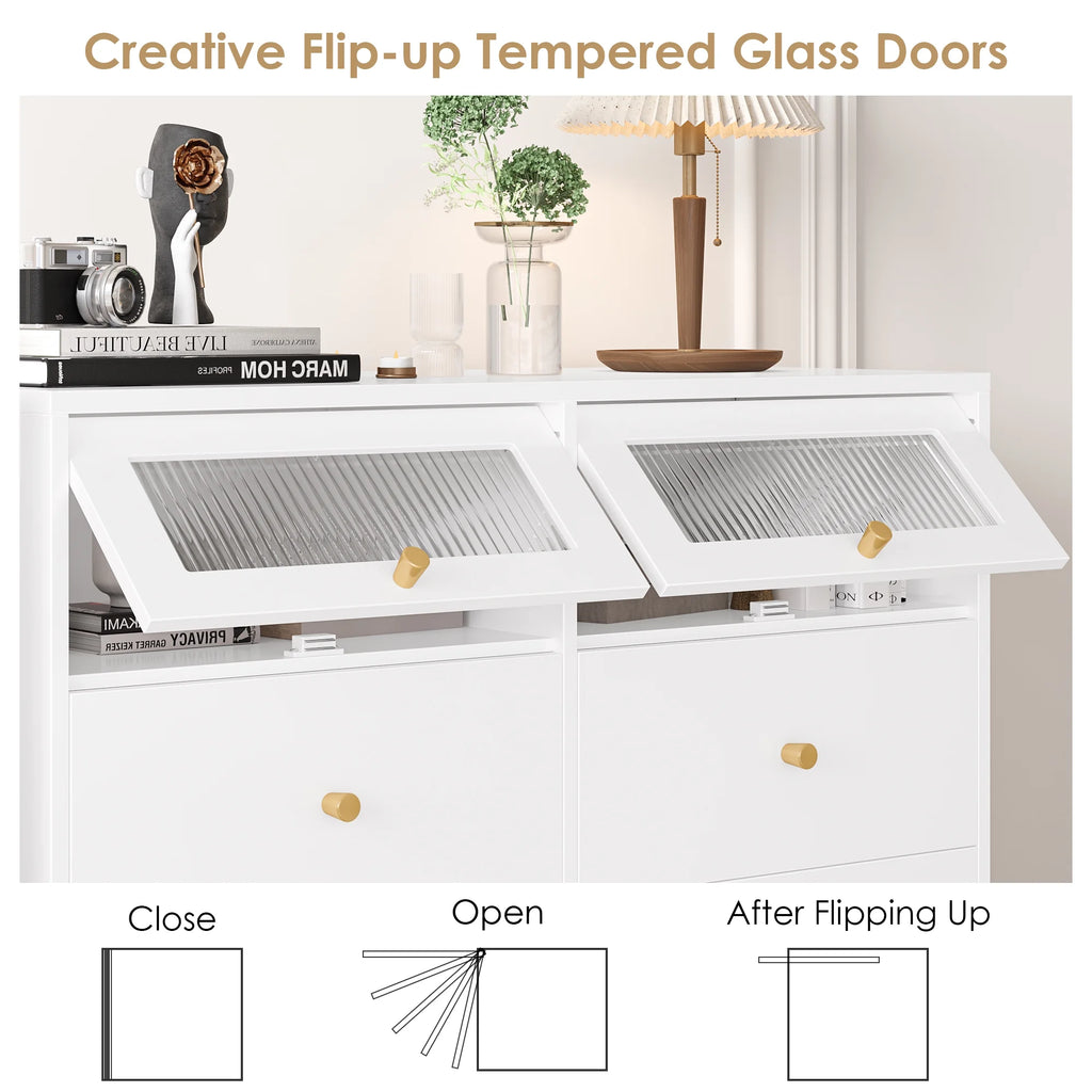 White 8 Drawer Wood Dresser with 2 Glass Doors U582