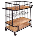 Black and Brown Metal Frame Bar Cart with Wooden Top and 2 Shelves A753672