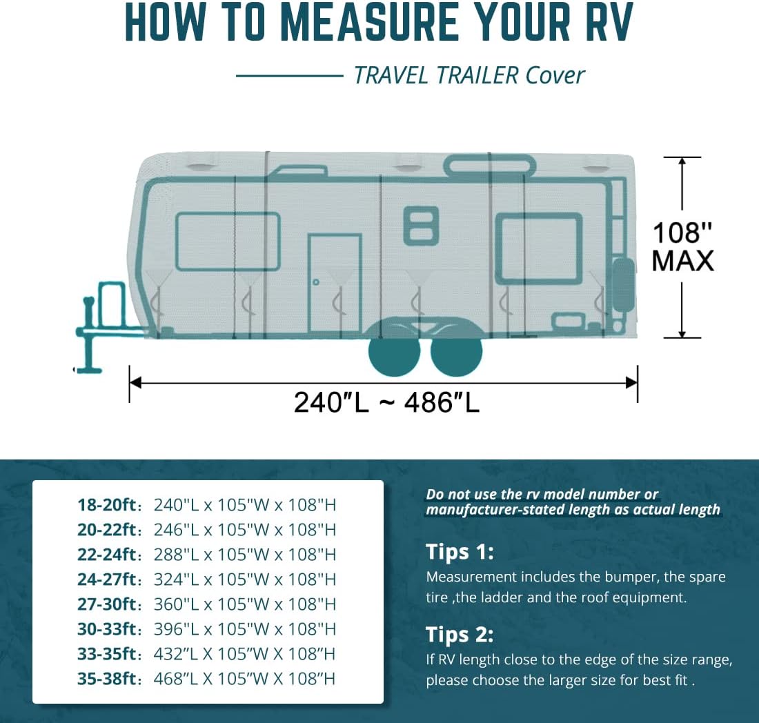 Extra-Thick 4 Layers Travel Trailer RV Cover with 2Pcs Extra Straps & 4 Tire Covers C540752