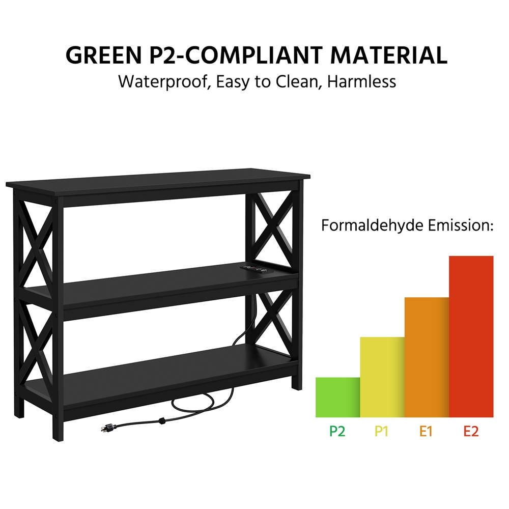 Black 3-Tier Wooden Console Table with Power Outlet F957