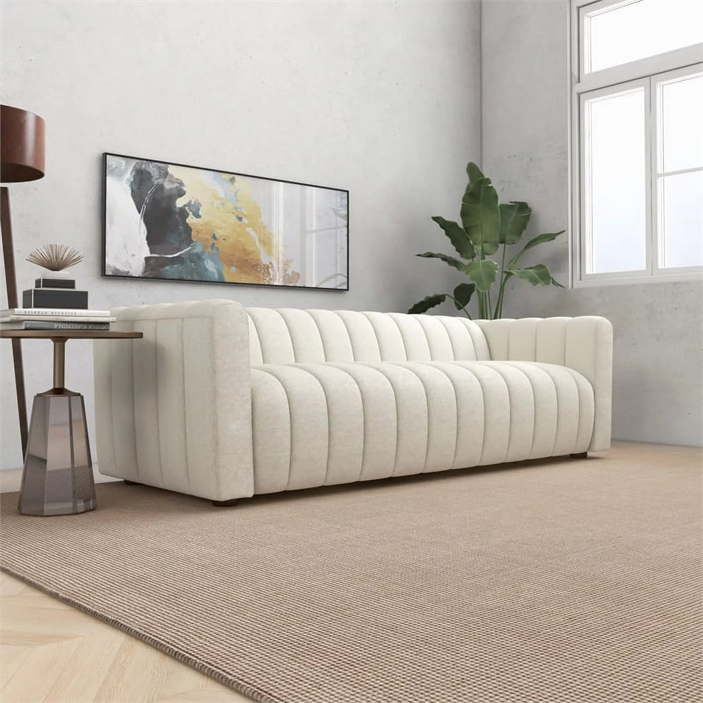 Cream Boucle Fabric Couch Q365026