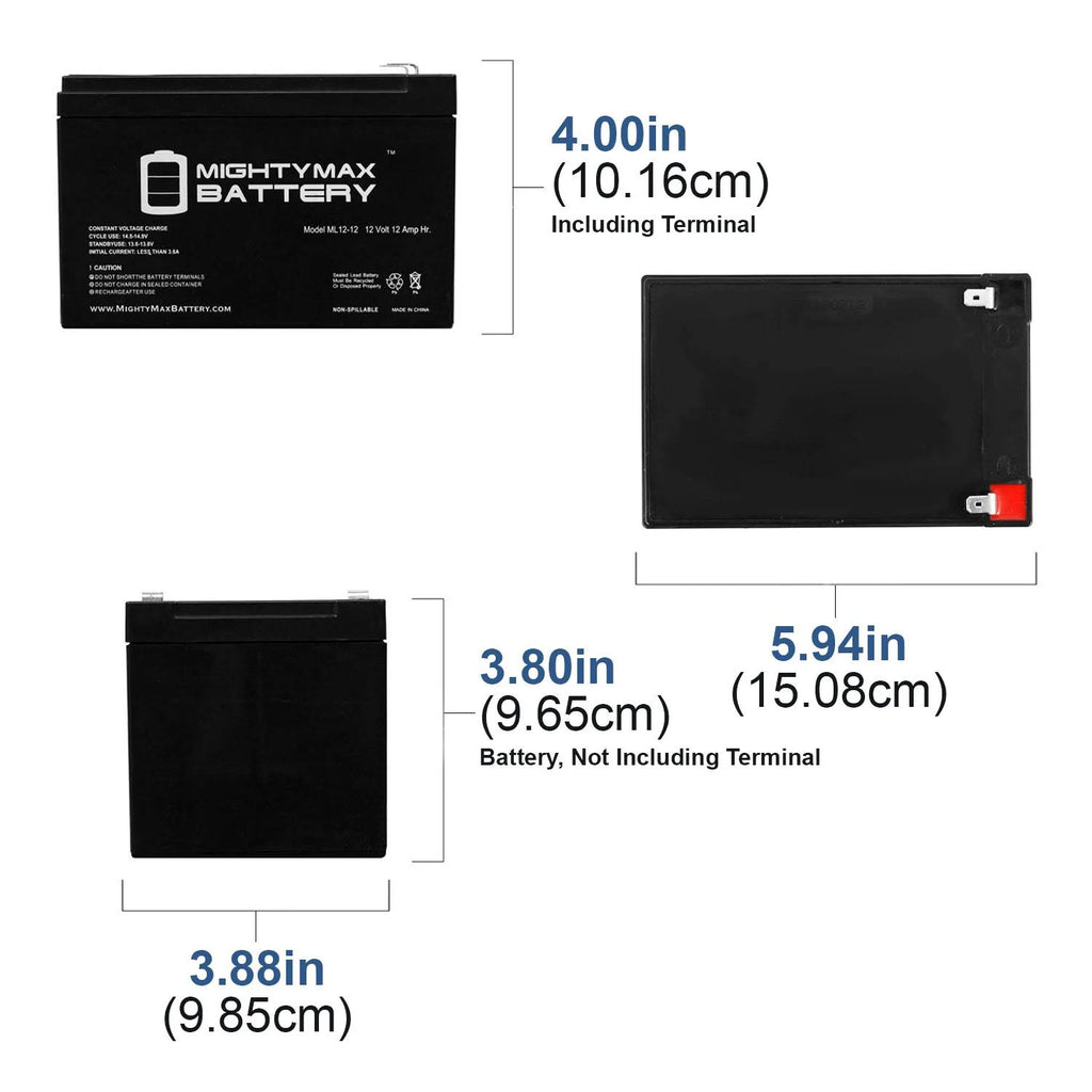 3 Pack 12V 12Ah F2 Sealed Lead Acid Rechargeable Battery S502878