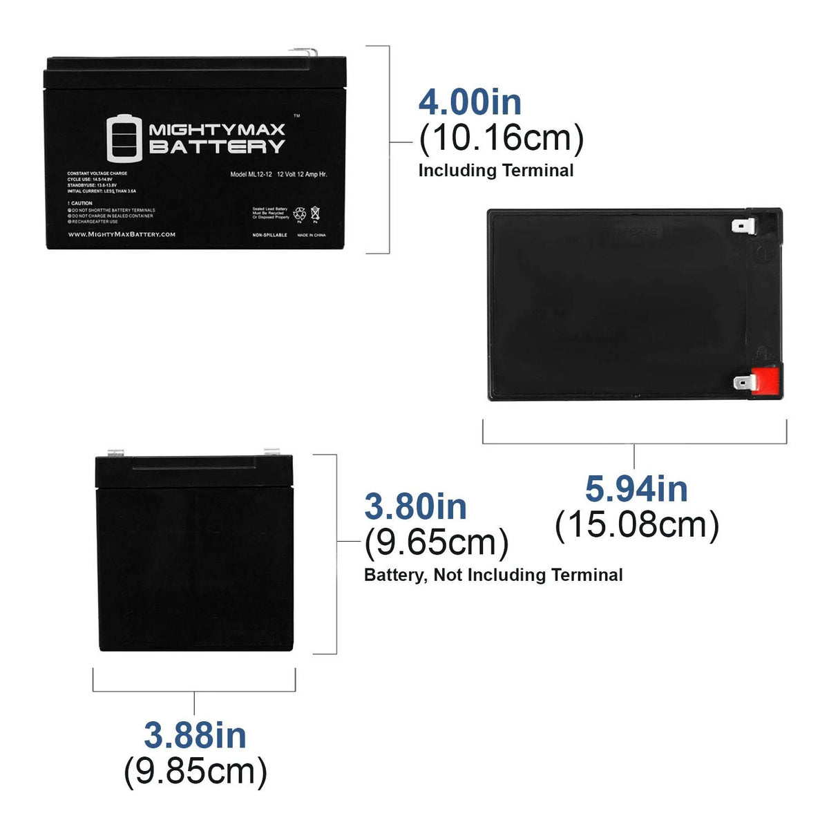 3 Pack 12V 12Ah F2 Sealed Lead Acid Rechargeable Battery S502878