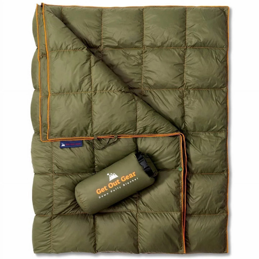 Down Camping Blanket - Packable Lightweight Warm 650 Fill Power Water-Resistant (Olive) A17231
