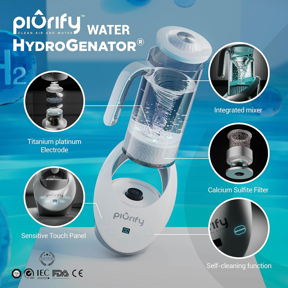 Hydrogen Alkaline Water Pitcher with SPE and PEM Concentrator Technology F696202