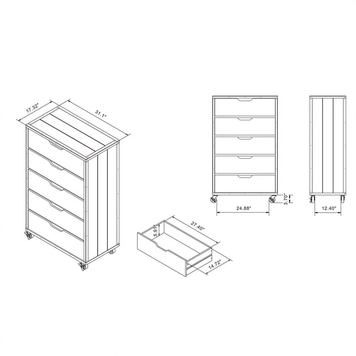 Wood 5-Drawer Dresser S8164