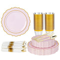 White Plastic Plates and Gold Dinnerware Set for 50 Guests L189