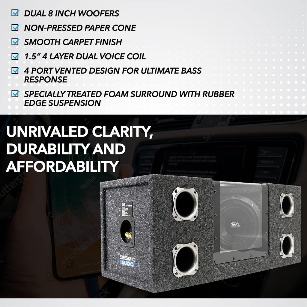 Dual 8 Inch 800 Watt Car Audio Subwoofer Box with LED Lights & Plexiglass Window B615057