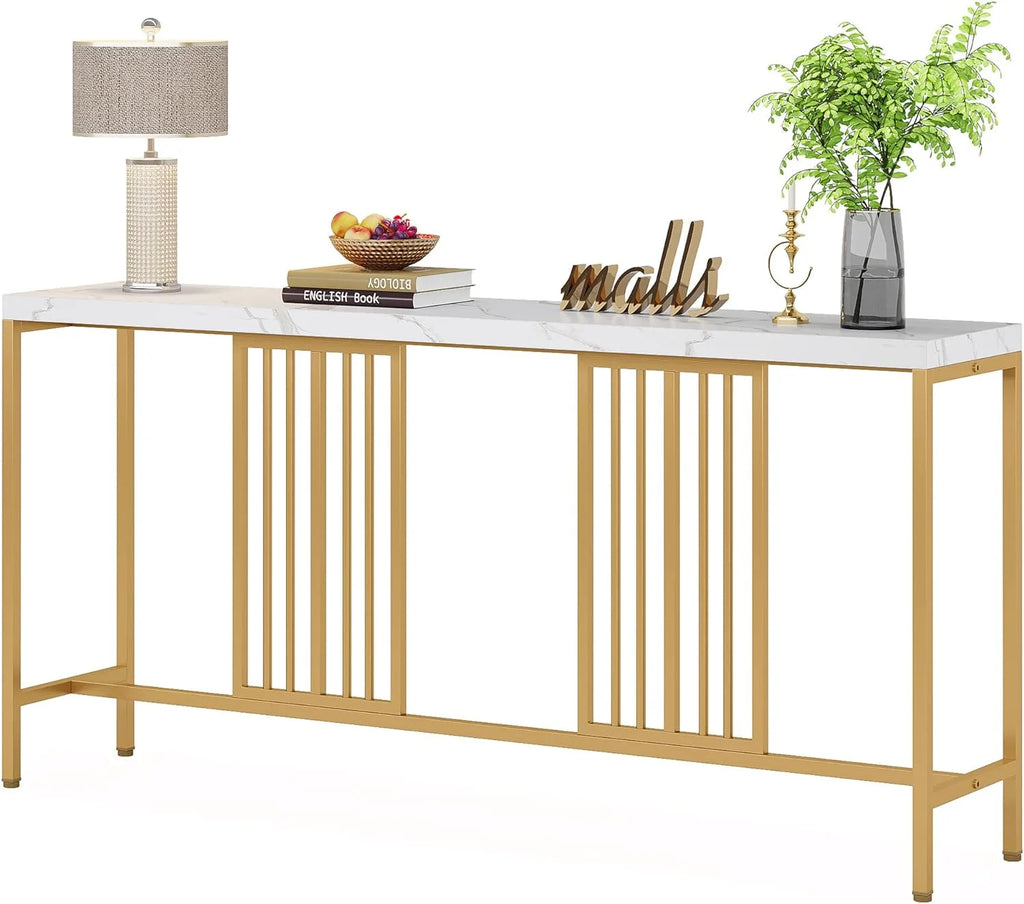 70.9 Inch Extra Long White and Gold Console Table Q384406