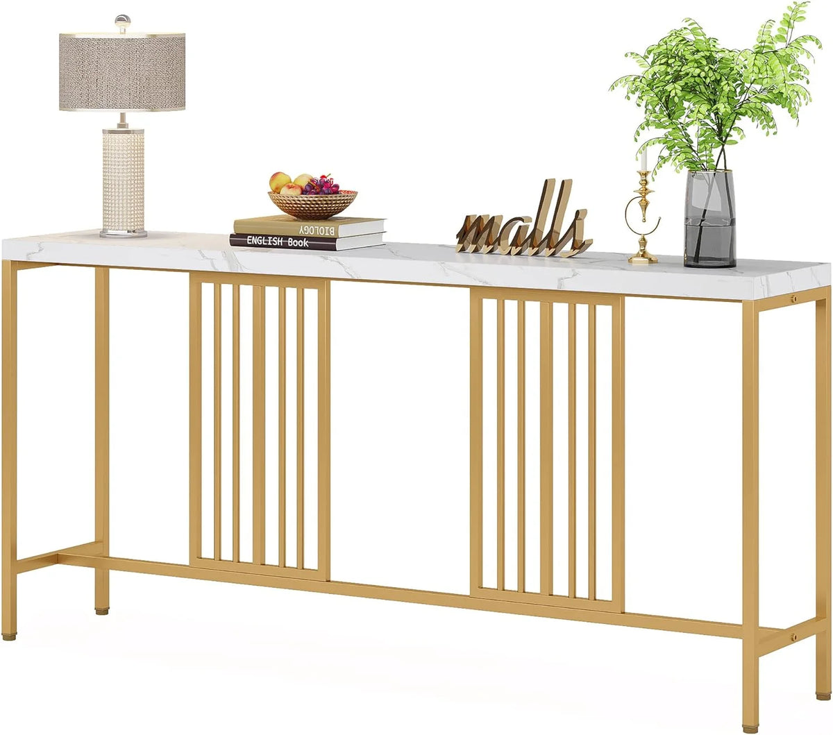 70.9 Inch Extra Long White and Gold Console Table Q384406