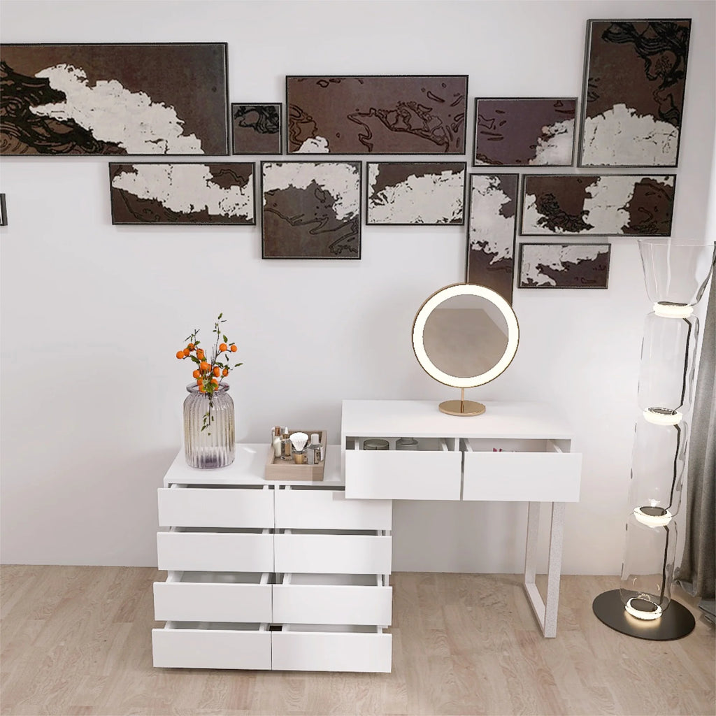White 6 Drawer Dresser with Golden Handle I482