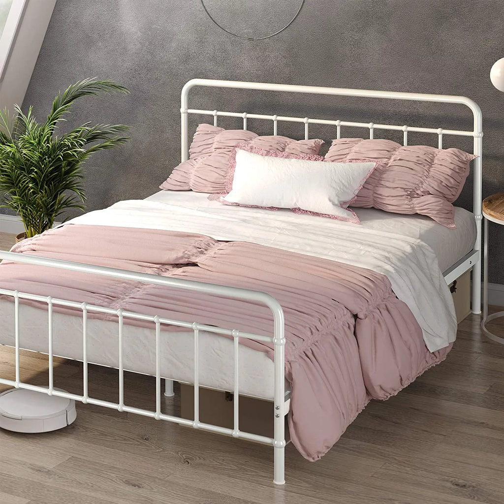 White Full Metal Platform Bed Frame W8223