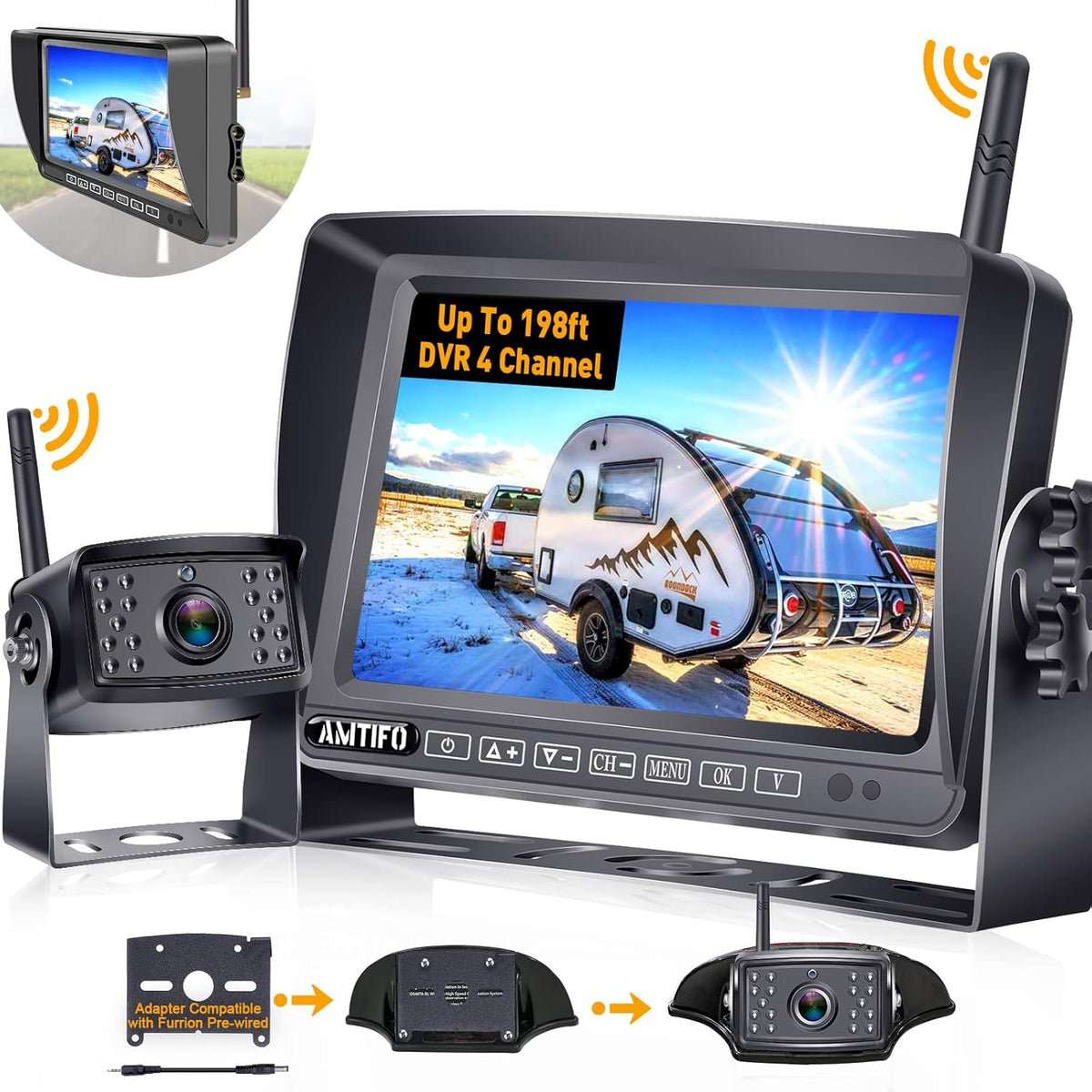 Wireless 7 Inch HD 1080P Backup Camera System with DVR Monitor F40344