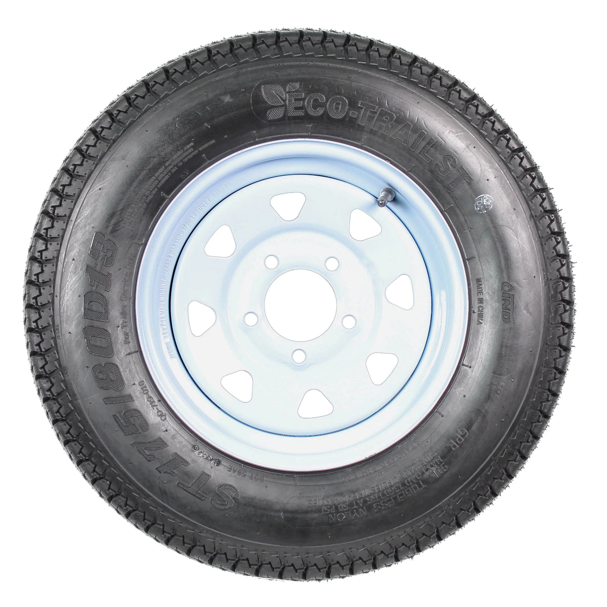 ST175/80D13 Load C 5 Lug White Spoke Trailer Tire On Rim M93521