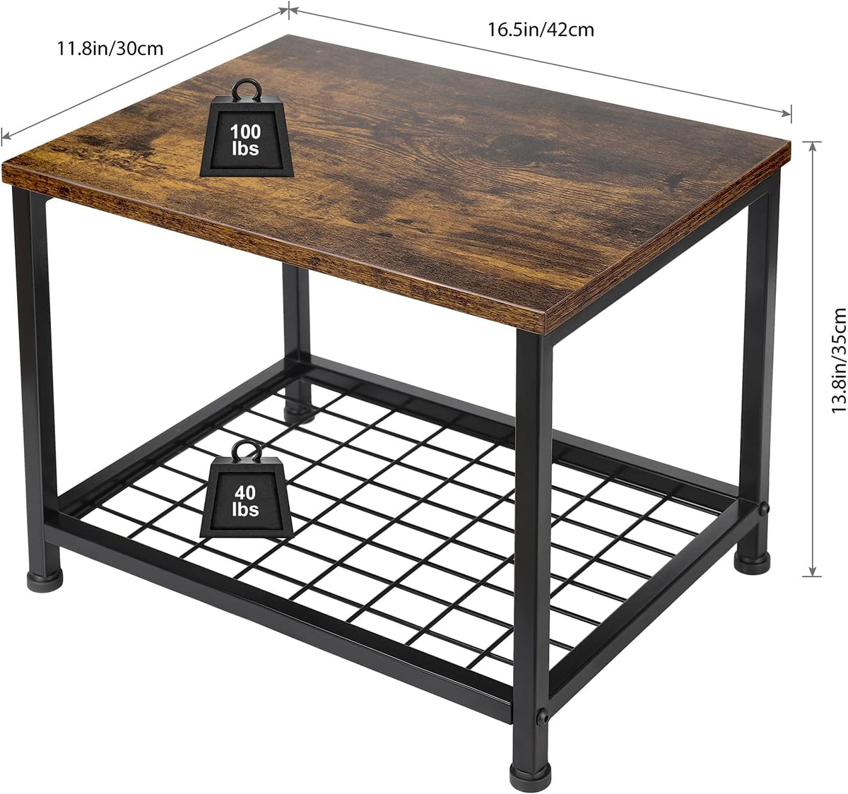 Rustic Brown and Black 2 Tier Printer Stand with Lockable Casters J2291