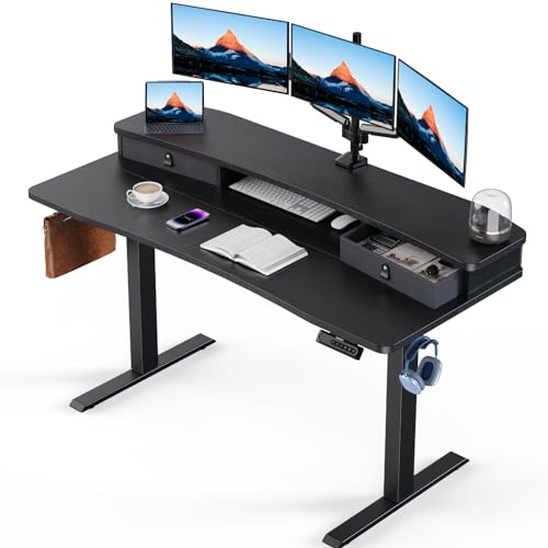 48″ x 24″ Black Electric Standing Desk with 2 Drawers E57057