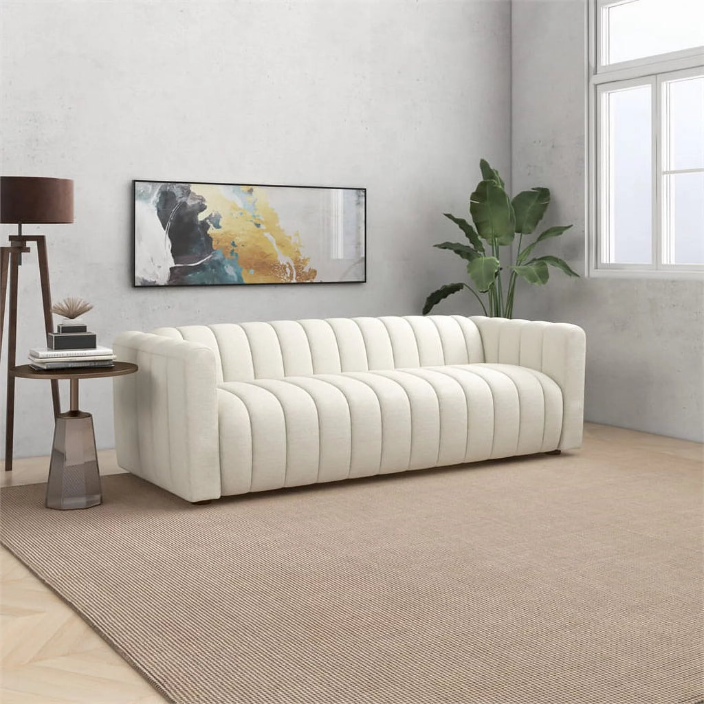 Cream Boucle Fabric Couch Q365026