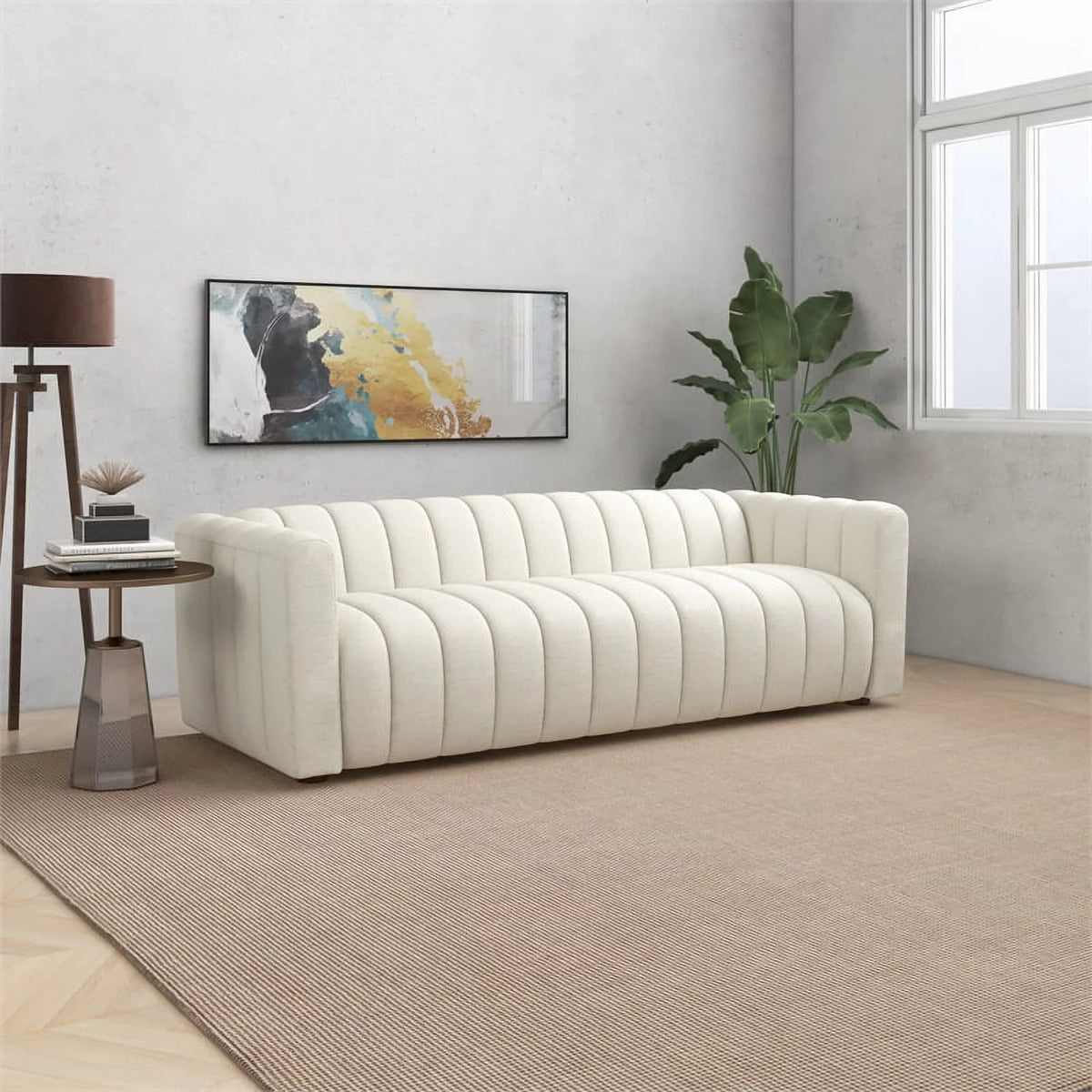 Cream Boucle Fabric Couch Q365026