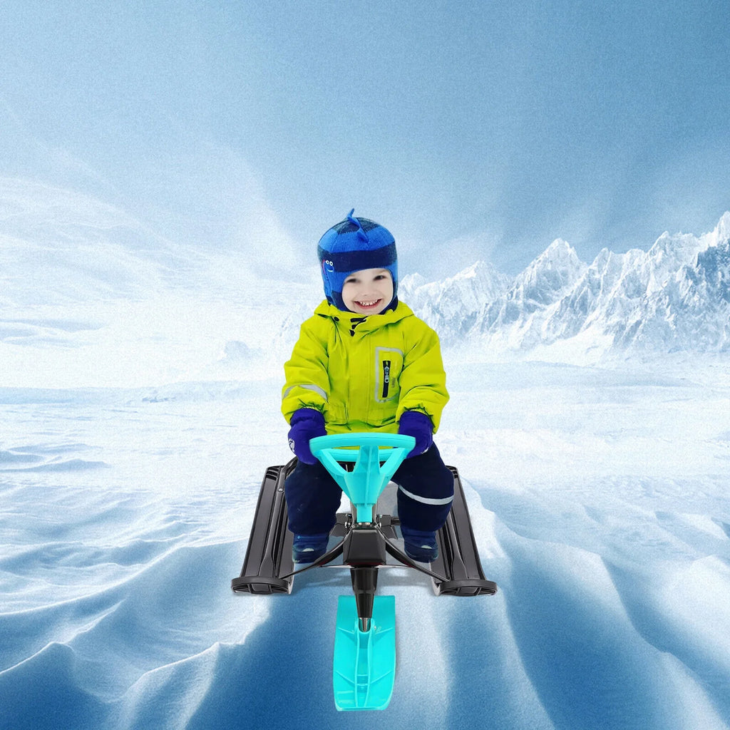 Green Kids Snow Racer Sled Twin Brakes Ski Slider Board 44.88*19.69*15in T775716
