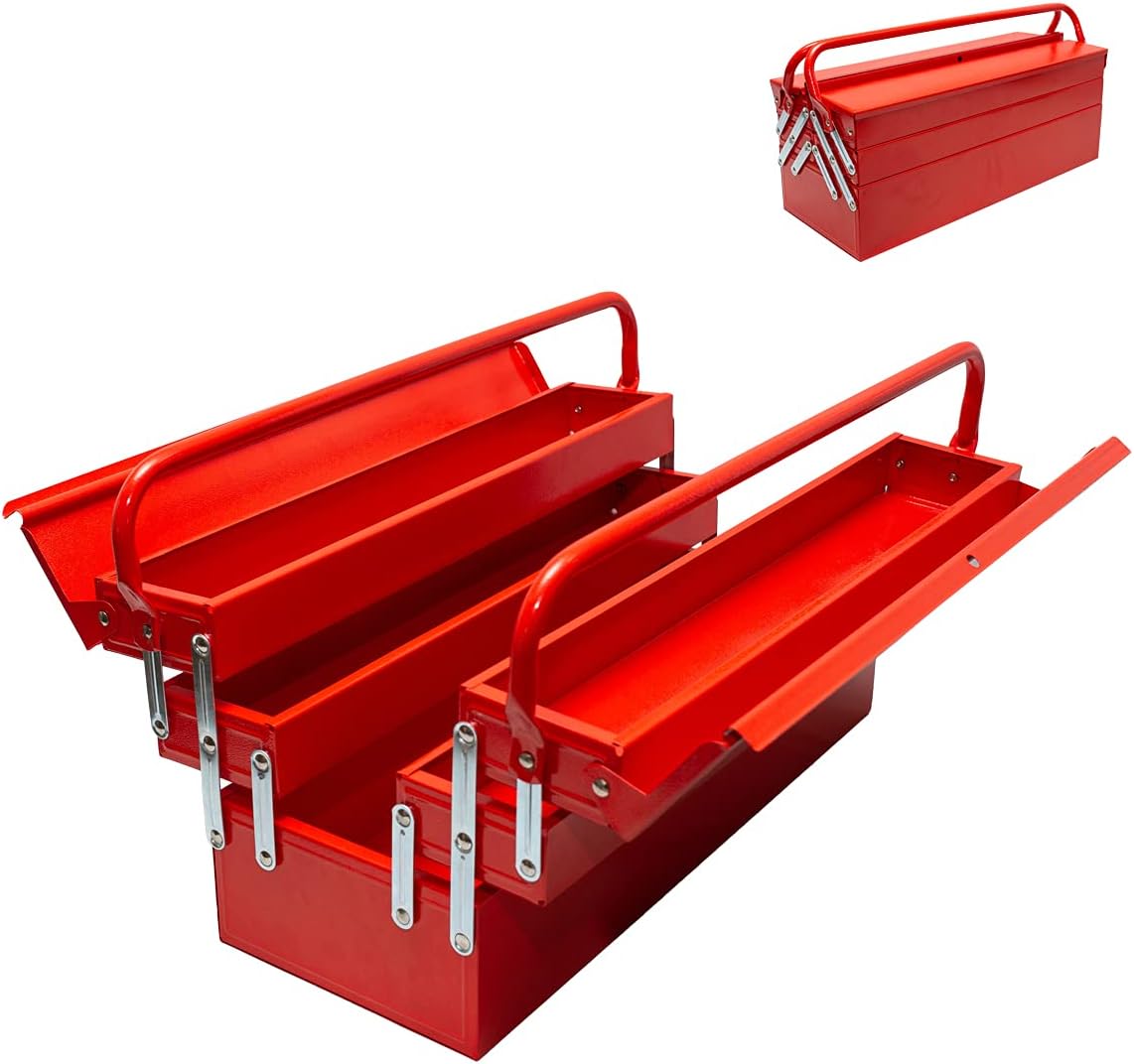 Red 20-Inch 5-Tray Tool Storage Box with Organizer Tray, Pack of 2 S63789