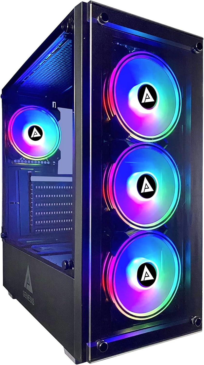 Black Mid Tower Gaming Case with 2 Tempered Glass Panels and 4 RGB Fans F828730