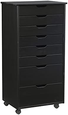 Black Eight Drawer Wood Rolling File Cabinet Storage Cart L889