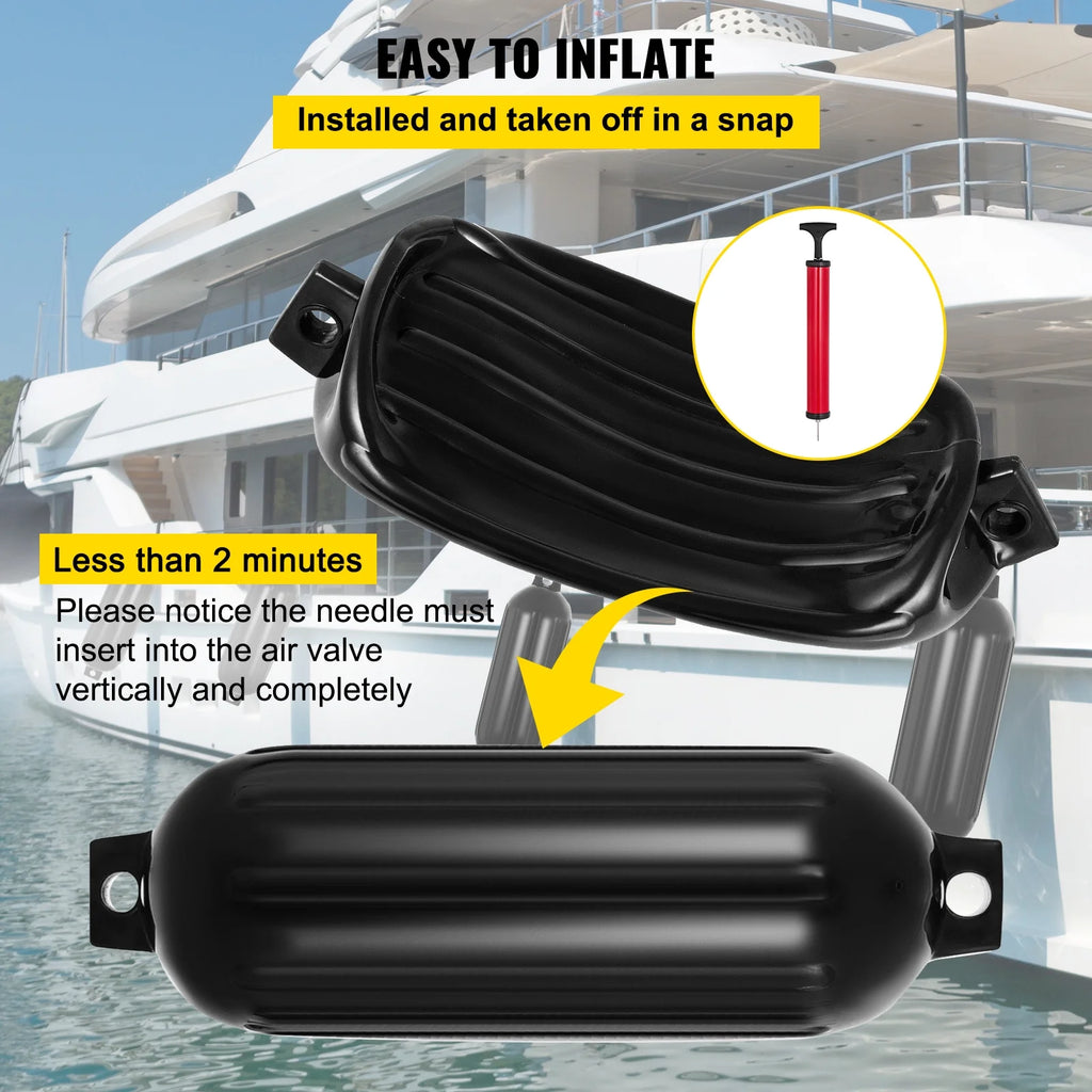 Black Boat Fender Bumper Pack of 4, 8 x 27 inches B730081