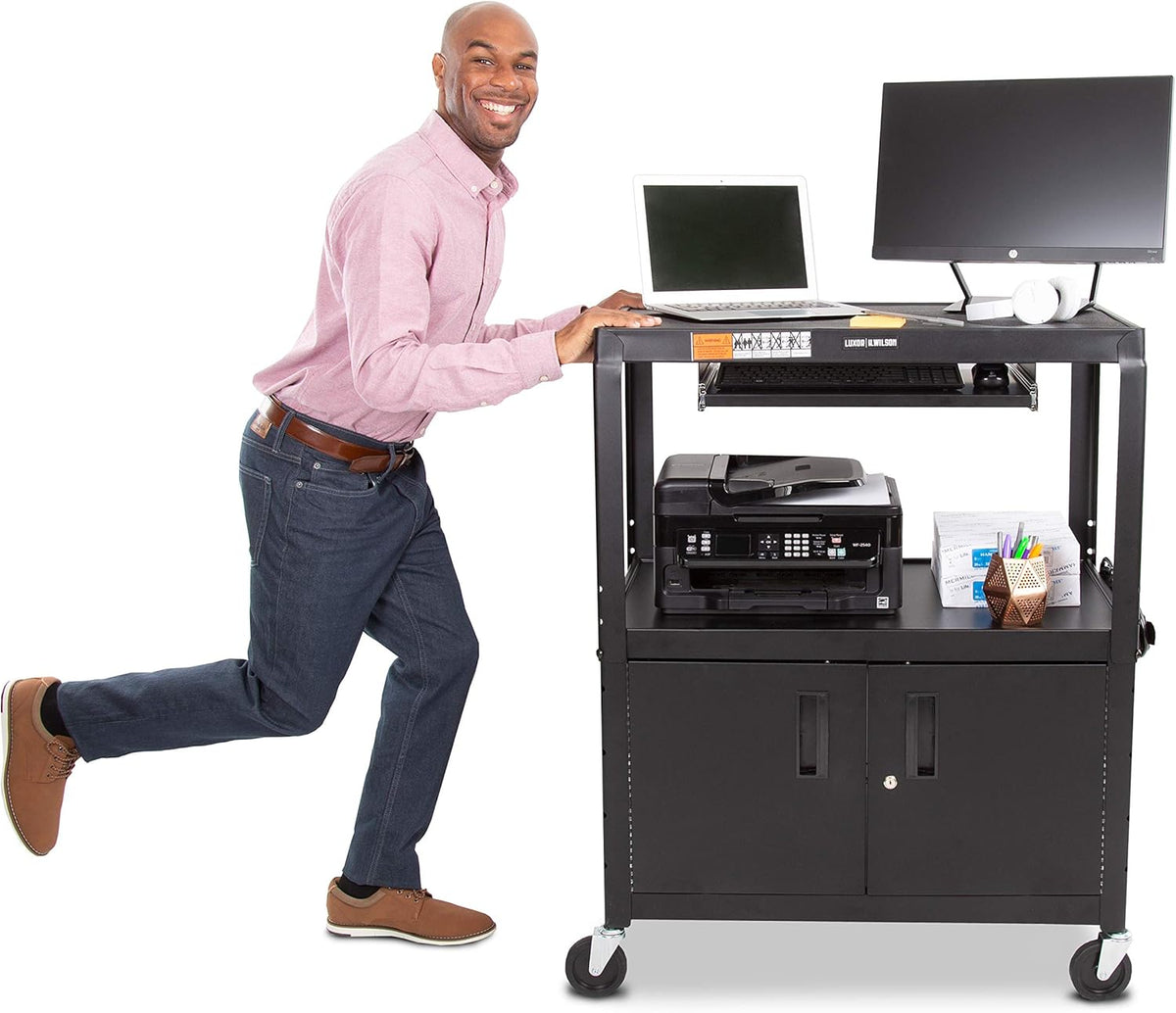 Black Extra Wide AV Cart with Locking Cabinet N286