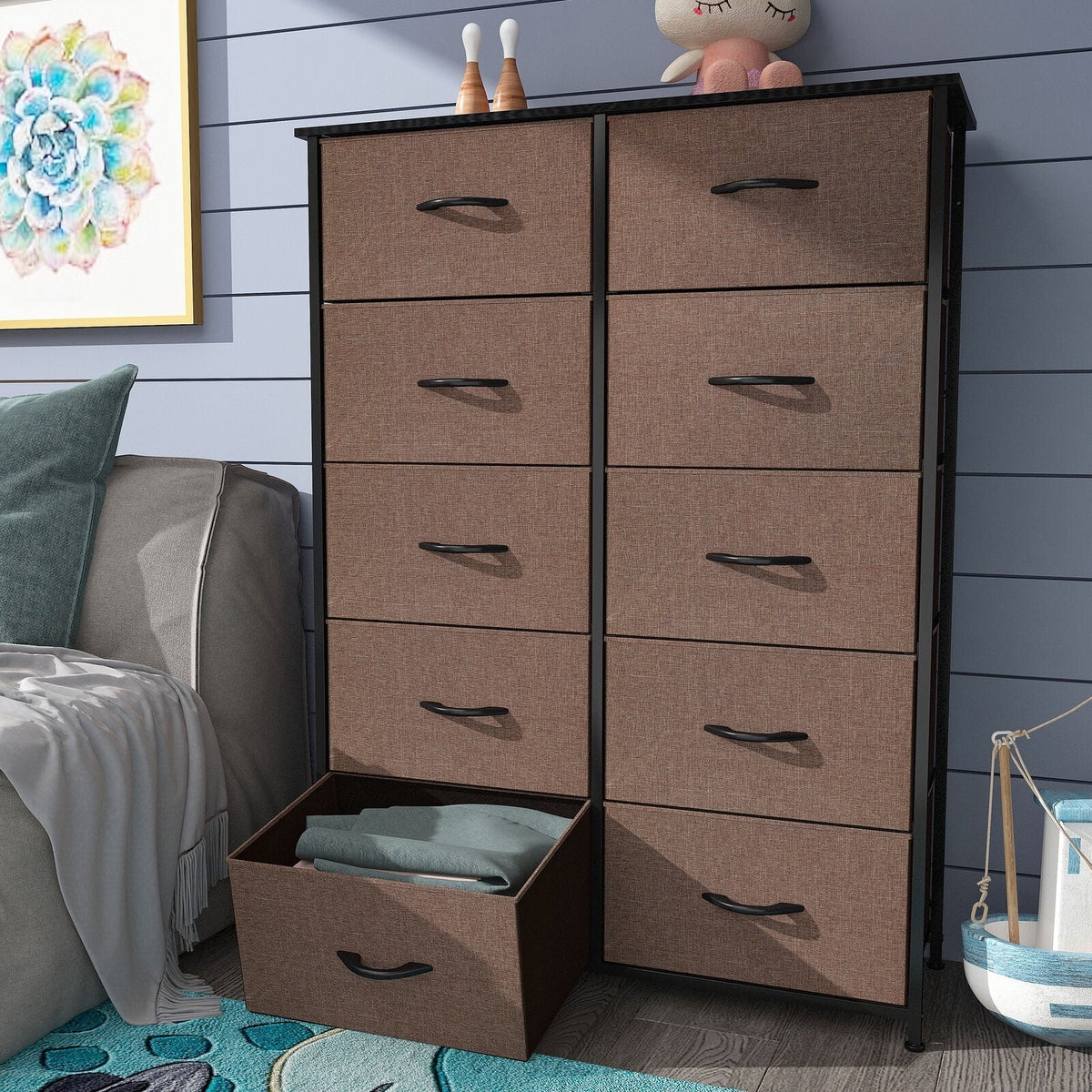 10 Drawer Black Grey Fabric Dresser P643