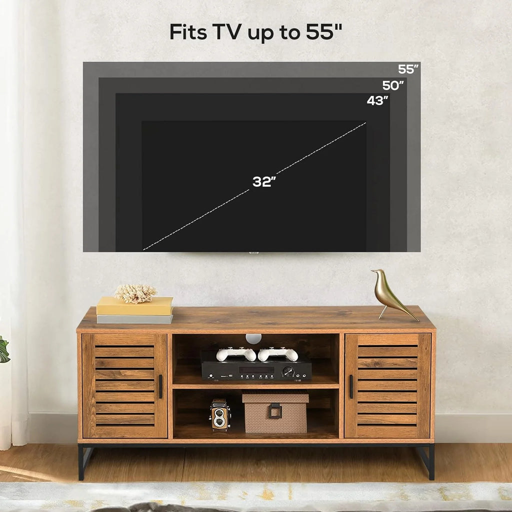 Mid-Century TV Console up to 55 Inch with Slatted Wood Doors N9401