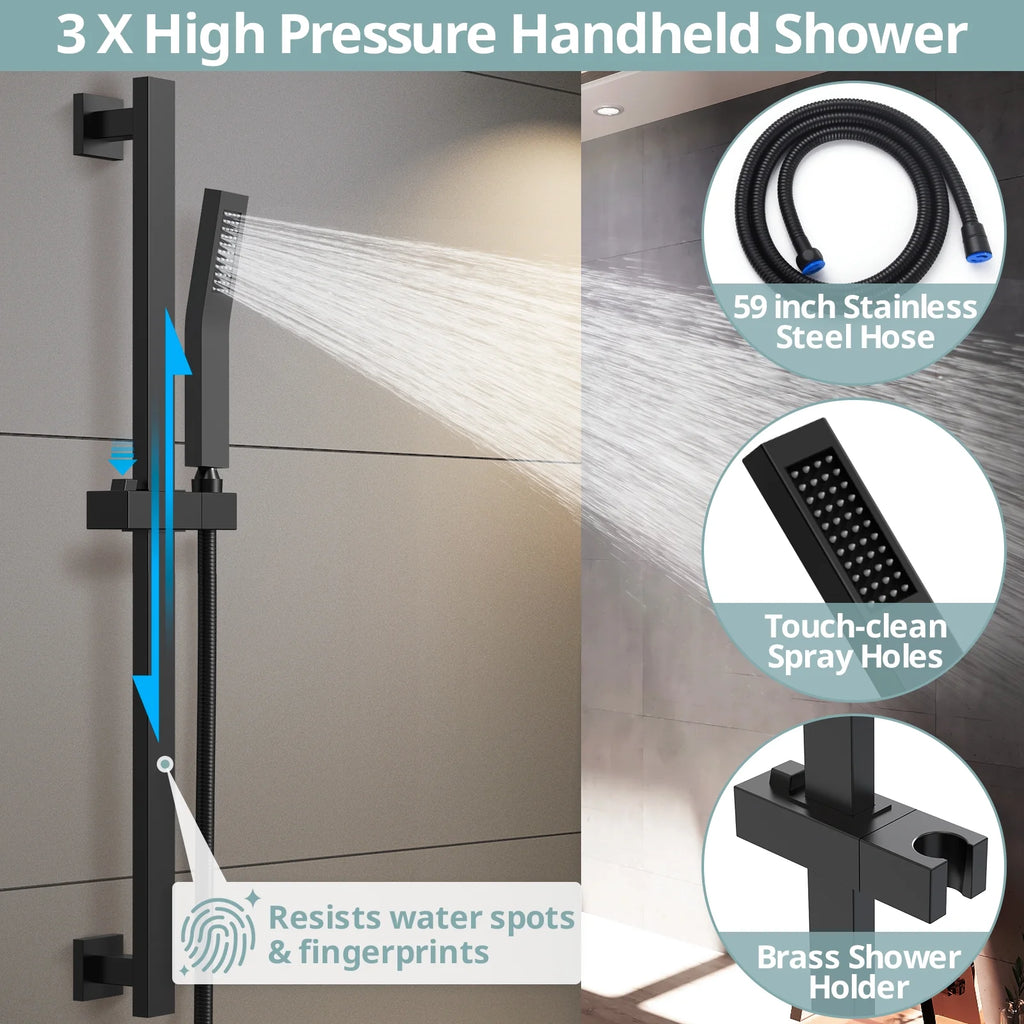 Matte Black 10 in. Shower Faucet Set with Handheld Slide Bar O197807