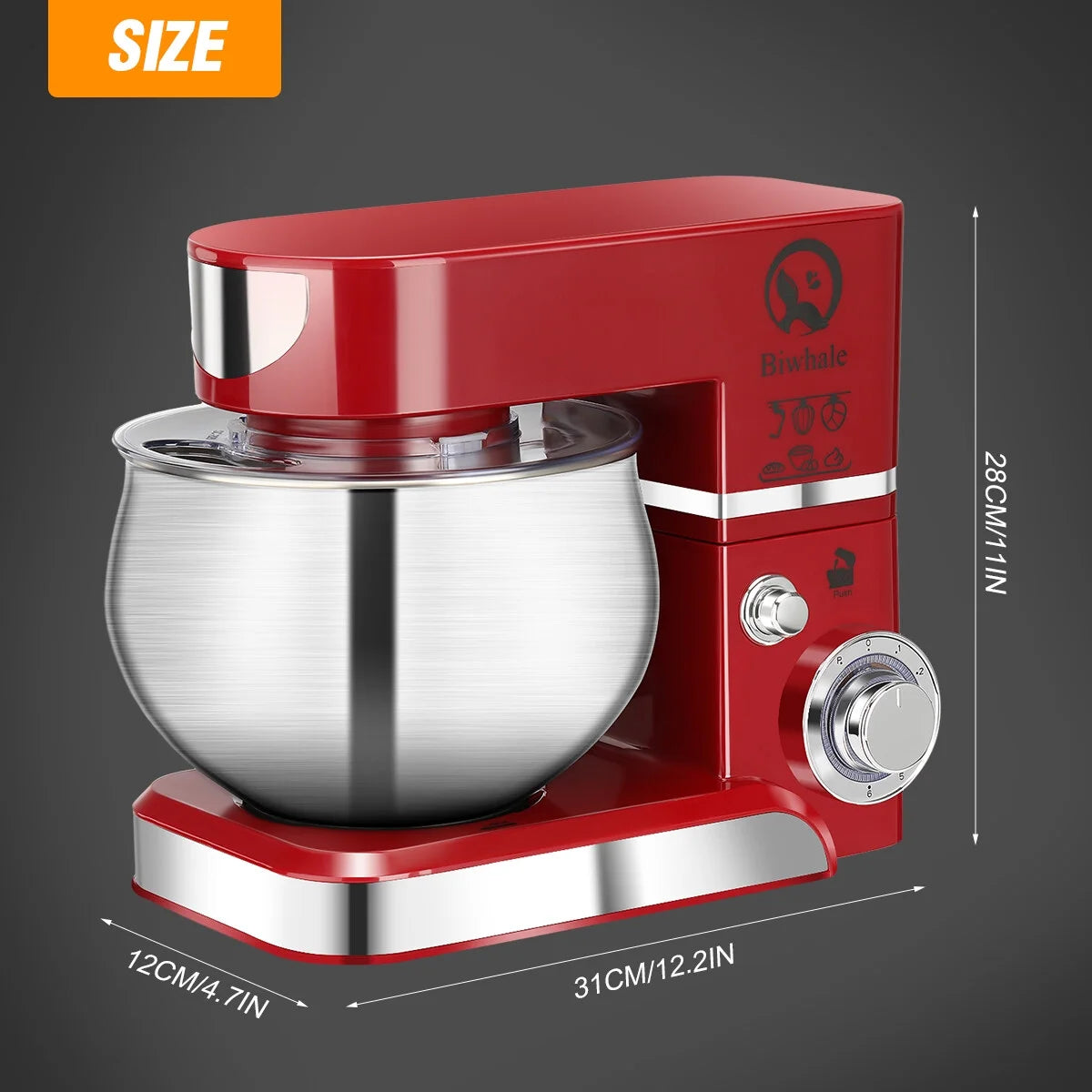 Tilt-Head Stand Mixer 5.2QT 600W 6 Speeds Red S874