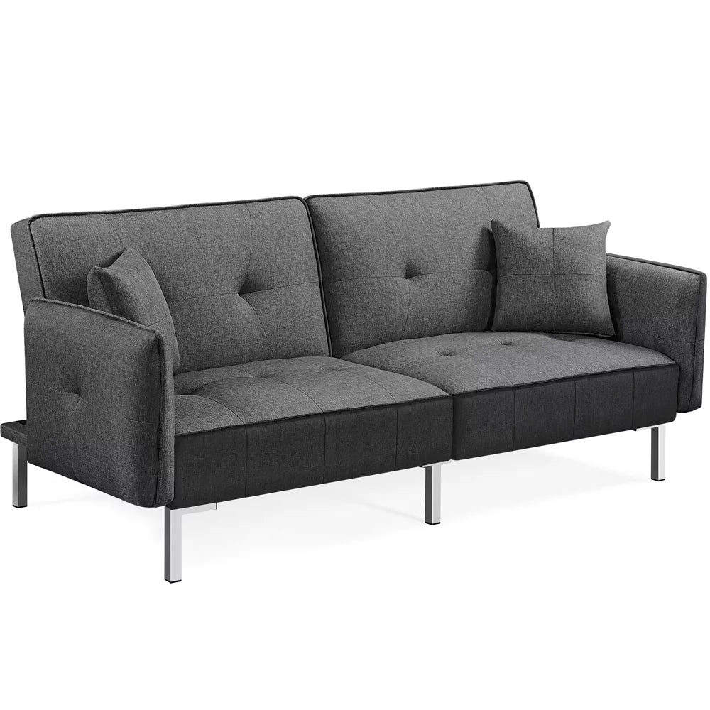 Black Fabric Covered Futon Sofa Bed with Adjustable Backrest E280