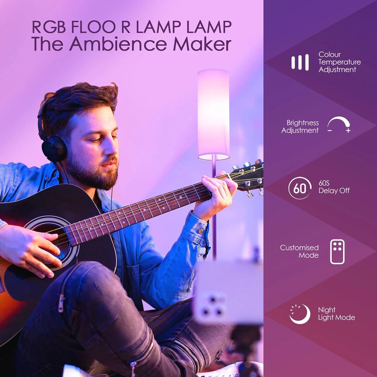 RGB Smart LED Floor Lamp with White Lampshade F557