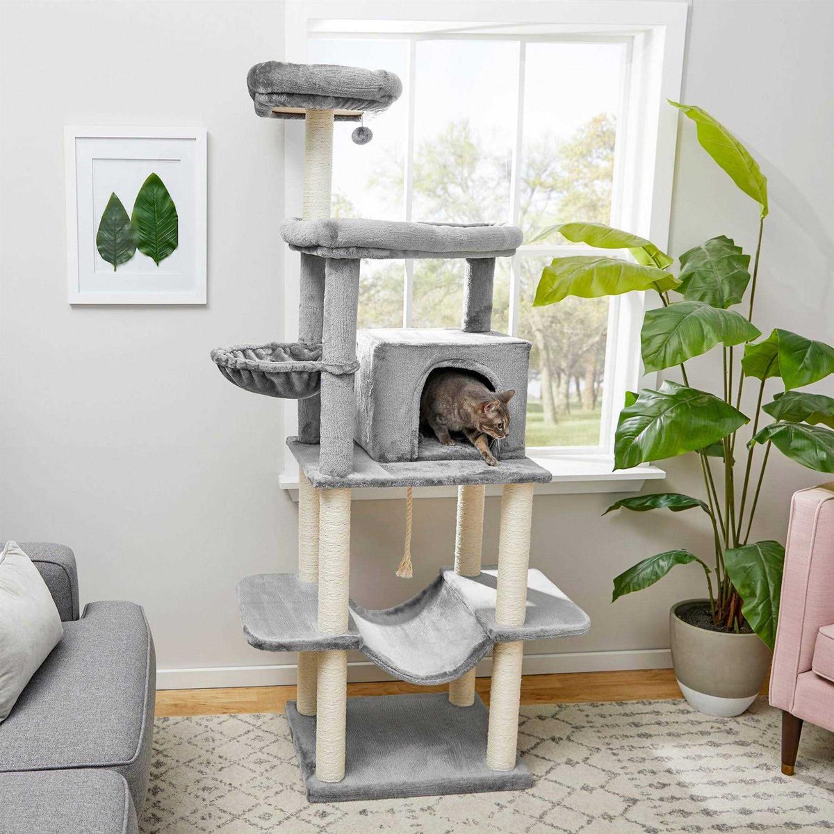 73-in Cat Tree with Hammock Condo Top Perch and Bed B9911