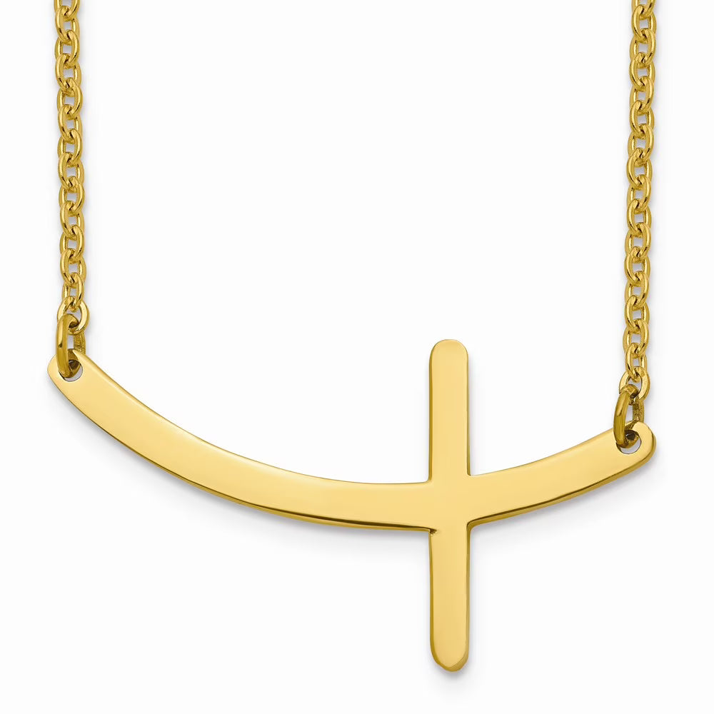 Stainless Steel Yellow IP-plated Sideways Cross 18in Necklace with Lobster Clasp S556150