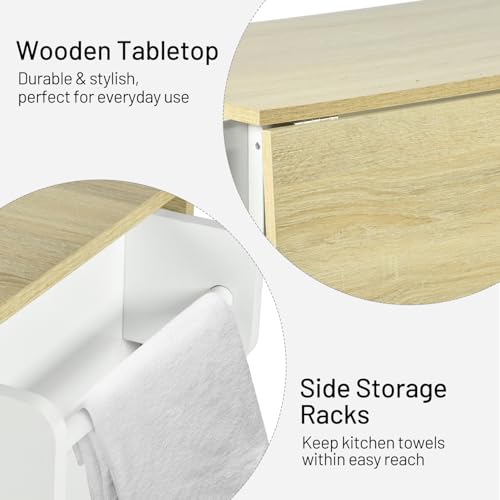 White Mobile Kitchen Island Cart with Drop Leaf W14895