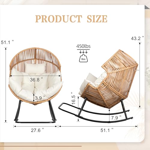 Oversized PE Rattan Wicker Rocking Egg Chair with Cushion T749