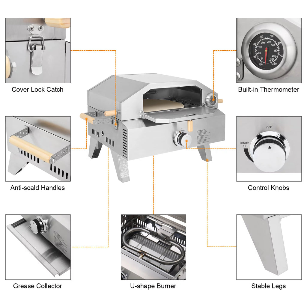 2-in-1 Portable Stainless Steel Pizza Oven and Propane Grill I5880