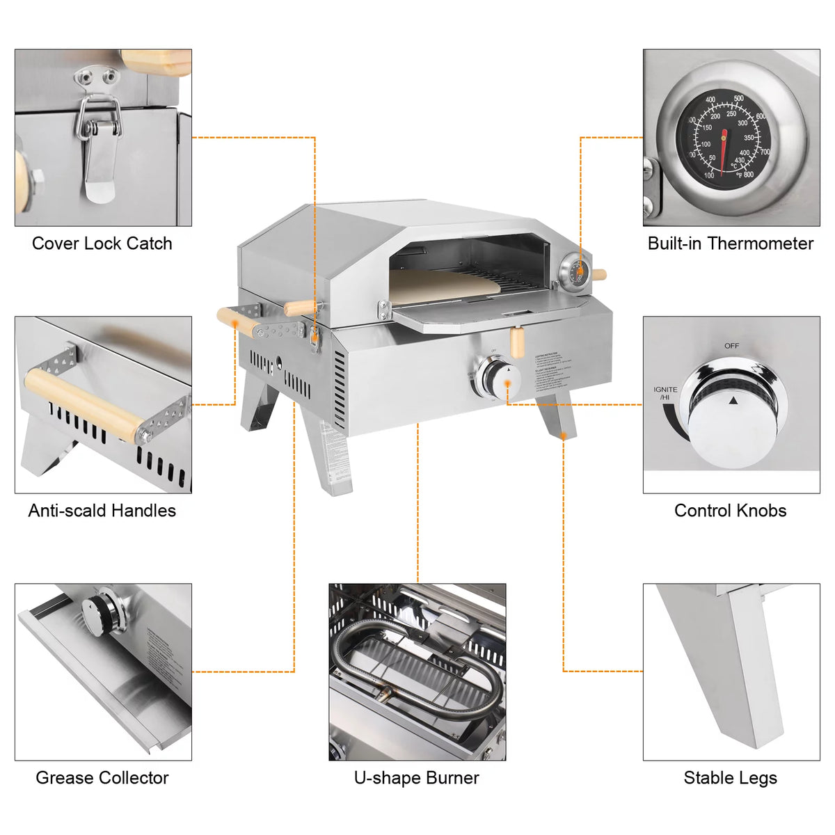 2-in-1 Portable Stainless Steel Pizza Oven and Propane Grill I5880