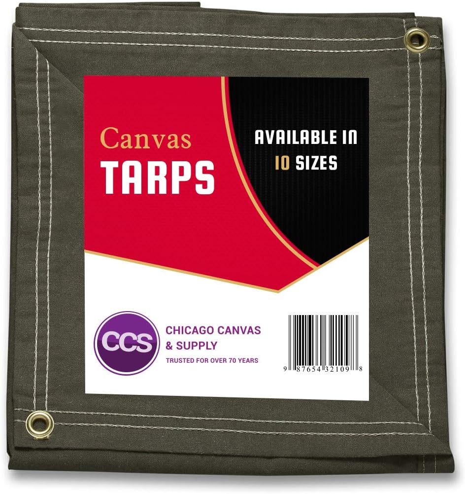 Olive Drab 10 by 12 Feet Waterproof Canvas Tarp with Rustproof Grommets F690