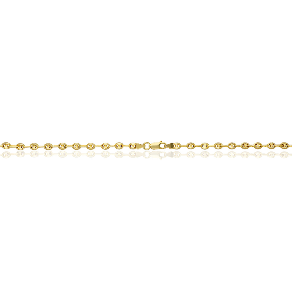 18K Yellow Gold Over Silver 4.5mm Puffed Anchor Mariner Chain Necklace 16"-24" W338767