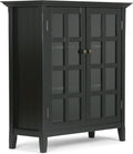 Solid Wood 39 inch Wide Storage Cabinet in Black with 2 Tempered Glass Doors and 4 Adjustable Shelves Y132849