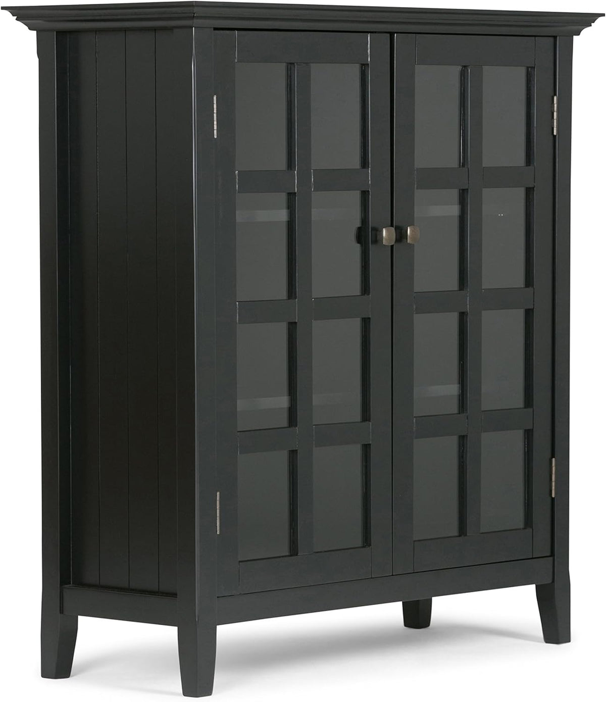 Solid Wood 39 inch Wide Storage Cabinet in Black with 2 Tempered Glass Doors and 4 Adjustable Shelves Y132849
